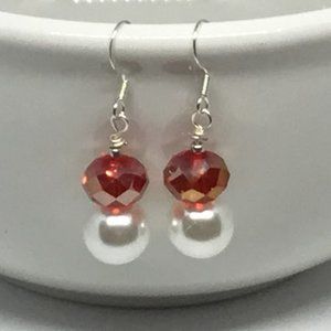 Fire & Ice Crystal w Pearl Earrings